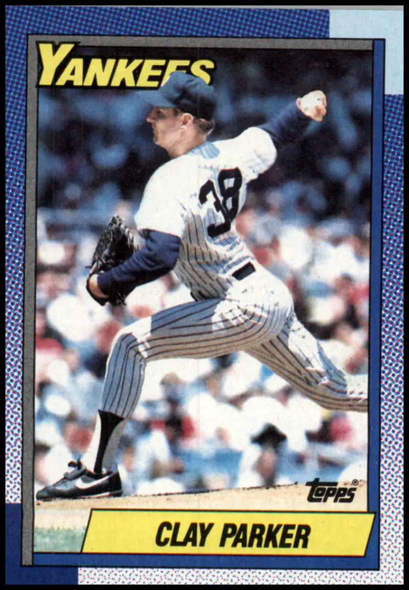 Baseball card of Clay Parker pitching in pinstripes for the New York Yankees