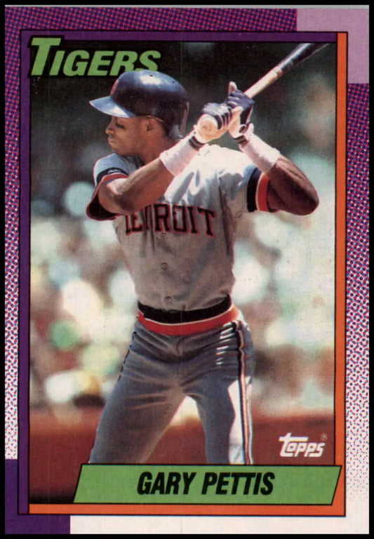 1990 Topps Gary Pettis baseball card showcasing Detroit Tigers player in gray uniform