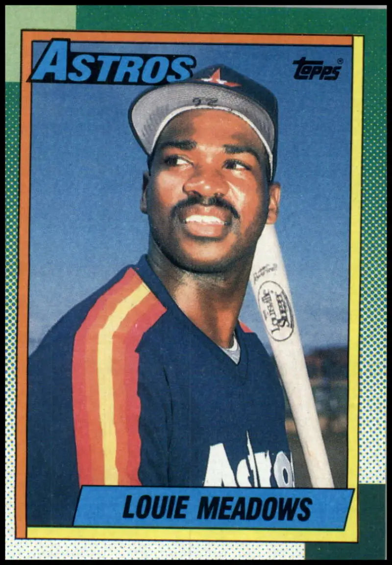 1990 Topps Louie Meadows Houston Astros Baseball Card in rainbow-striped uniform