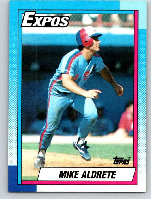 Vintage 1990 Topps Baseball Card of Mike Aldrete in Montreal Expos light blue uniform