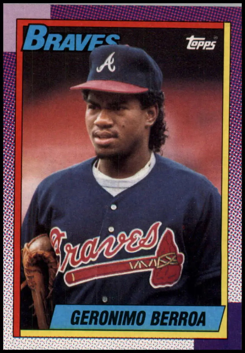 1990 Topps Geronimo Berroa Atlanta Braves Baseball Card in navy jersey and cap