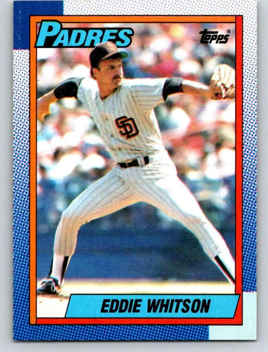 1990 Topps Ed Whitson baseball card featuring San Diego Padres pitcher in pinstriped uniform