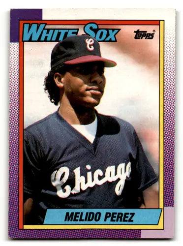 Original gloss Melido Perez baseball card from 1990 Topps #621 featuring Simply Sandoval