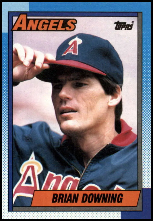 Vintage 1990 Topps California Angels Baseball Card featuring Brian Downing in navy cap