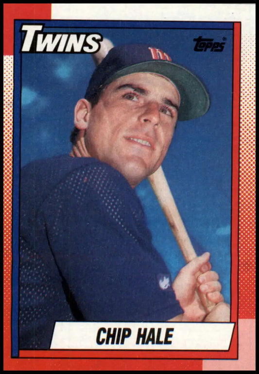 1990 Topps Chip Hale Rookie Baseball Card of Minnesota Twins with bat