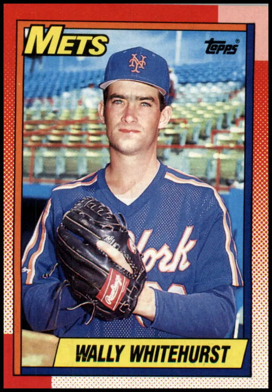 1990 Topps Wally Whitehurst Baseball Card featuring New York Mets player in blue uniform