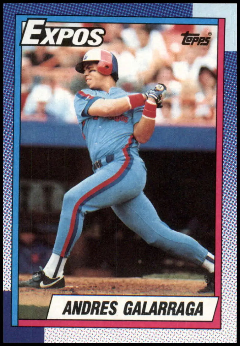 Andres Galarraga swinging in a light blue Montreal Expos baseball card from 1990 Topps