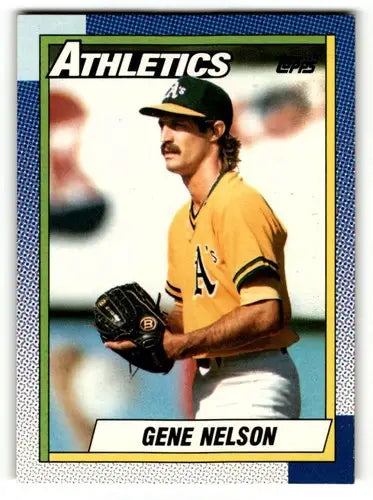 Original gloss 1990 Topps Gene Nelson Oakland Athletics baseball card front view