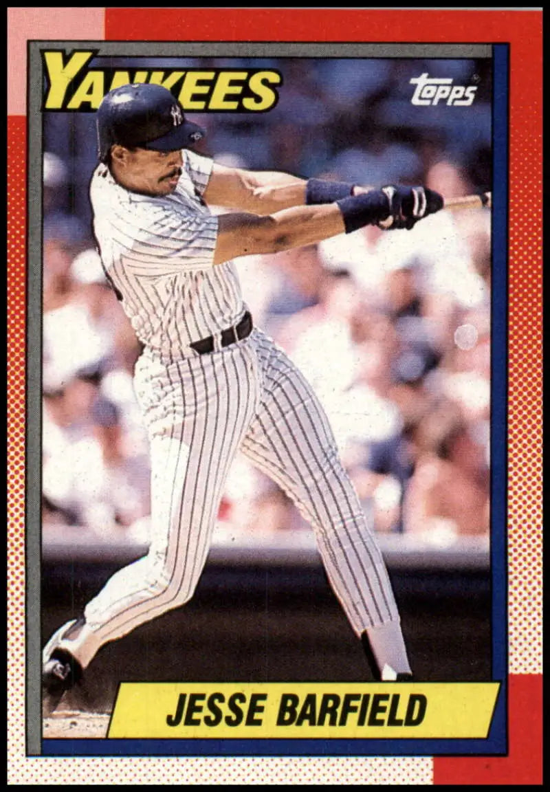 1990 Topps baseball card of Jesse Barfield swinging for the New York Yankees