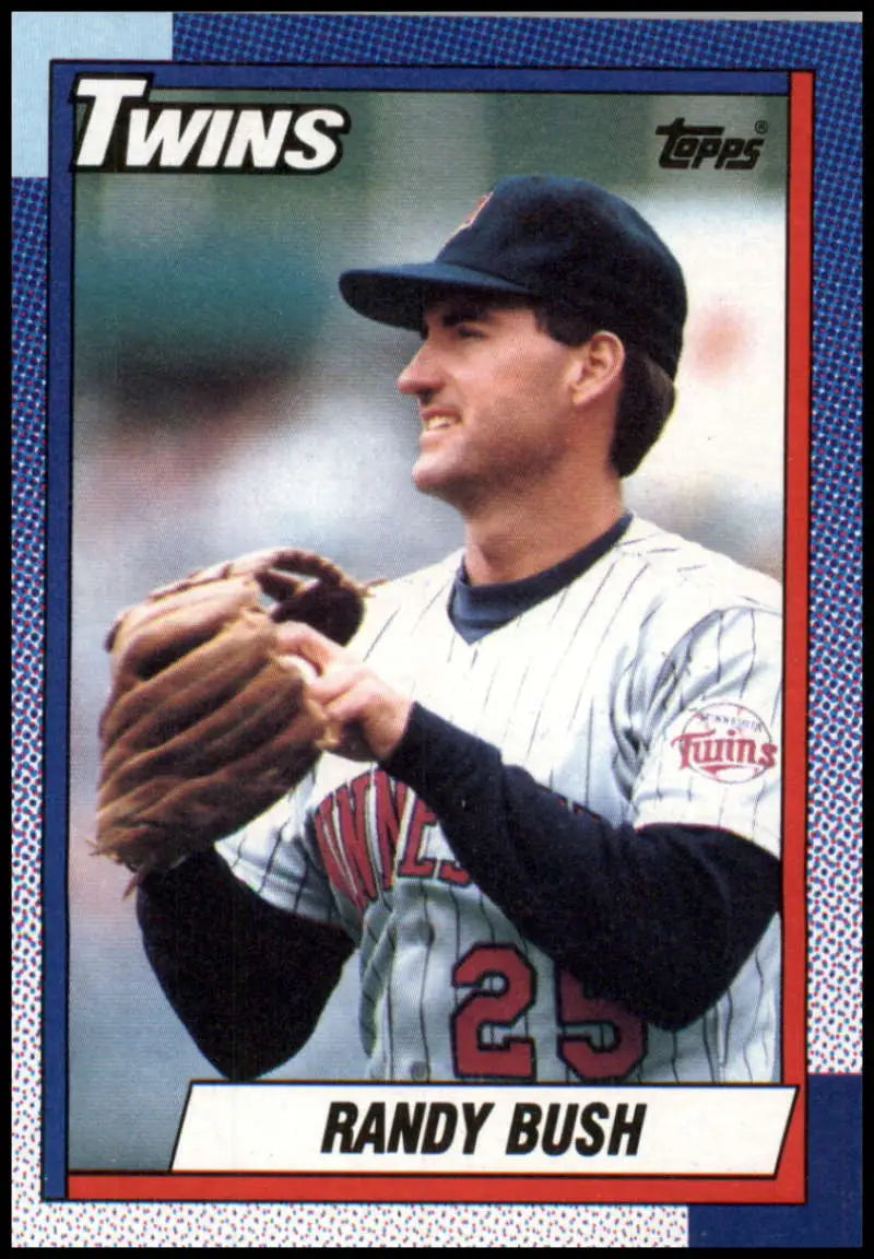 1990 Topps Randy Bush Minnesota Twins Baseball Card with player in white uniform