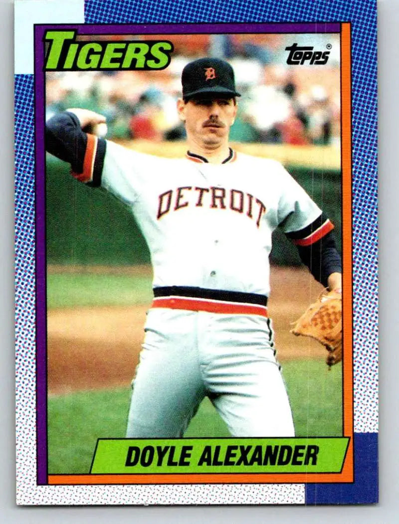 1990 Topps Doyle Alexander baseball card featuring Detroit Tigers pitcher in home uniform