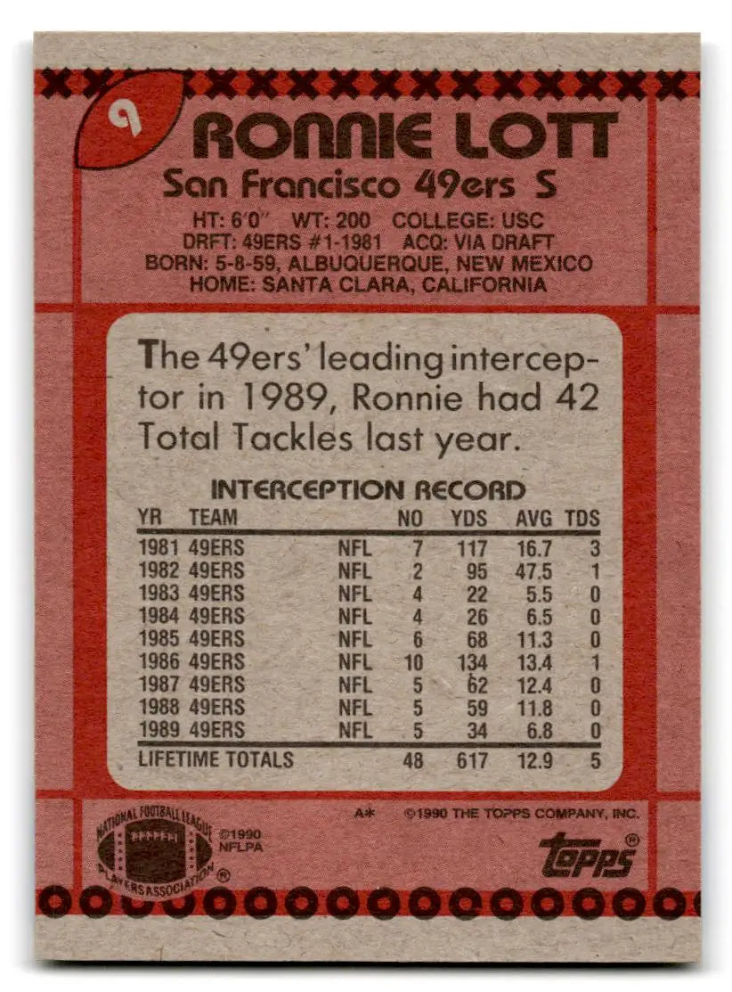 1990 Topps #9 Ronnie Lott - Trading Card