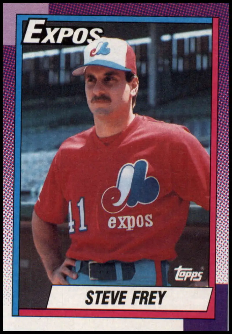 Vintage Montreal Expos baseball card of Steve Frey in red uniform with team logo