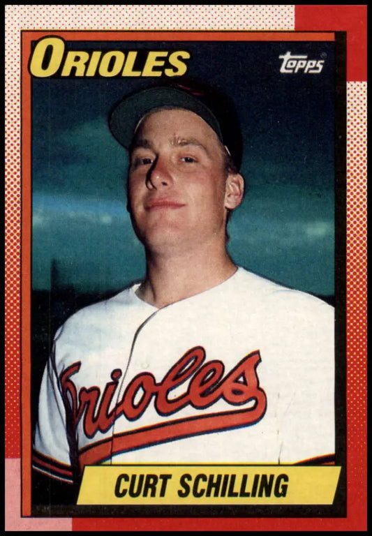 1990 Topps Curt Schilling NM-MT Baltimore Orioles Baseball Card in white jersey