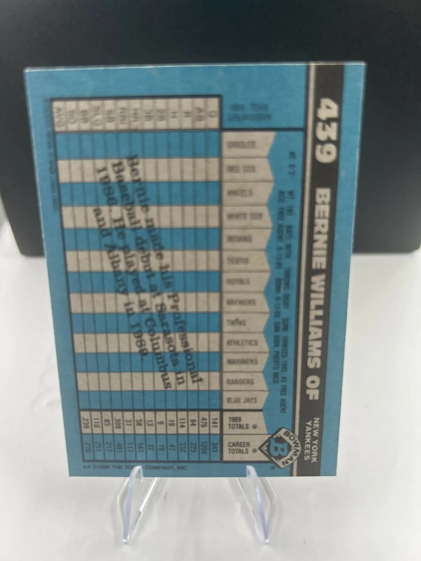 Bernie Williams Rookie RC Bowman baseball card from 1990 Topps Bernie Williams collection