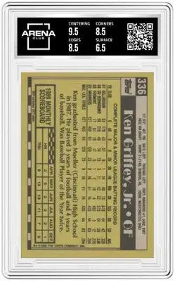 Graded Topps Ken Griffey baseball card of Ken Griffey Jr from 1990 Topps Arena Club