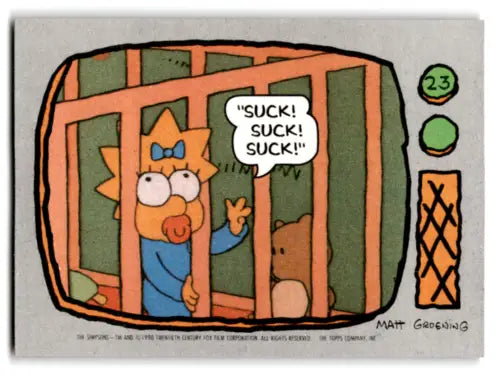 Maggie Simpson in crib from 1990 Topps The Simpsons #23 Suck Suck Suck original gloss