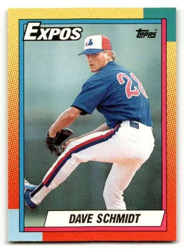 1989 Topps baseball card of Dave Schmidt Montreal Expos with original gloss display