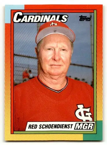 Original gloss baseball trading card of 113T Red Schoendienst from Topps Traded 1990