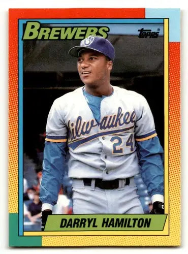 Original gloss 1990 Topps Traded #35T Darryl Hamilton Milwaukee Brewers baseball card
