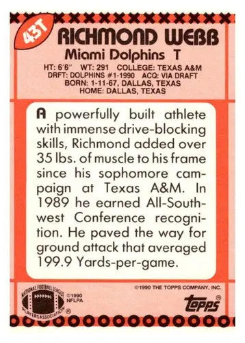 Richmond Webb football trading card from 1990 Topps Traded series showcasing original gloss sports cards
