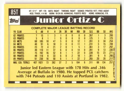 1990 Topps Traded #85T Junior Ortiz Minnesota Twins Baseball Cards N ID:53967 - Baseball Cards