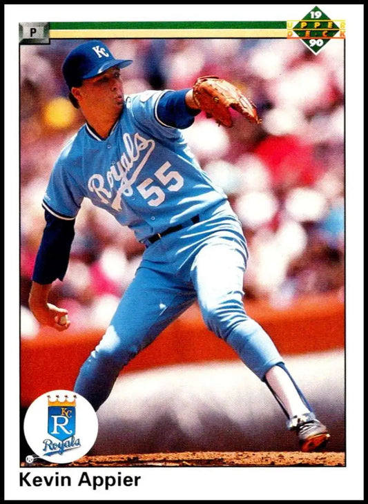 Kansas City Royals pitcher number 55 in light blue uniform mid-delivery image
