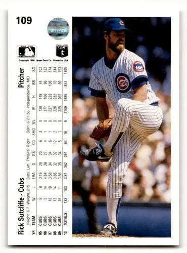 Vintage Rick Sutcliffe Chicago Cubs baseball card with original gloss from 1990 Upper Deck