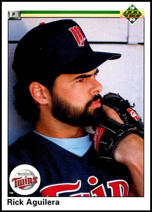 Rick Aguilera in Minnesota Twins uniform on 1990 Upper Deck baseball card
