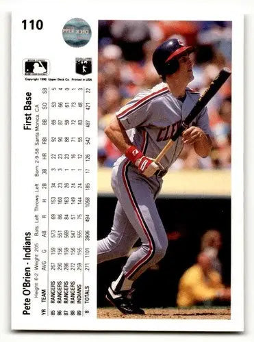 Original gloss baseball card of Pete O’Brien for Indians baseball from 1990 Upper Deck