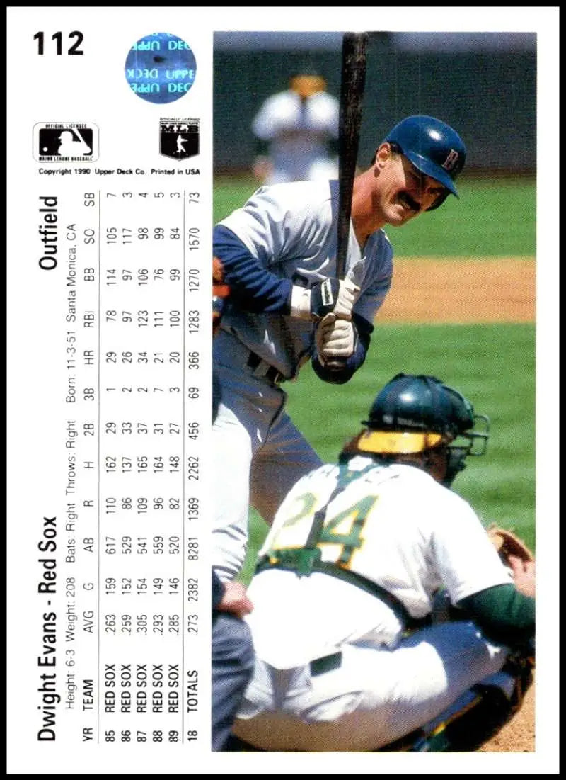 Close play at home plate on 1990 Upper Deck #112 Dwight Evans Boston Red Sox card