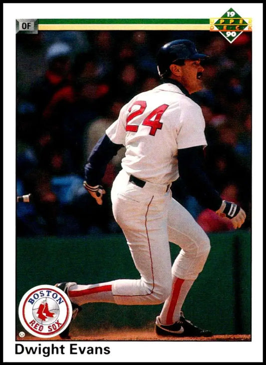 Baseball card of Dwight Evans in a white Boston Red Sox uniform, number 24