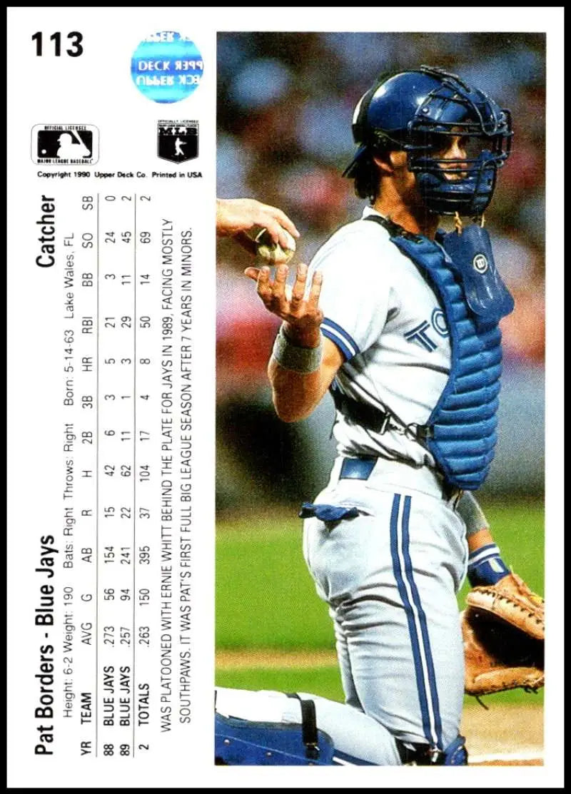 Pat Borders Toronto Blue Jays baseball card from 1990 Upper Deck #113 NM-MT