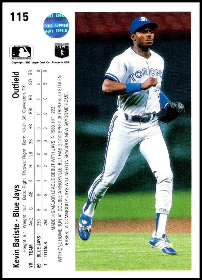 Baseball card of Kevin Batiste running in Toronto Blue Jays white uniform