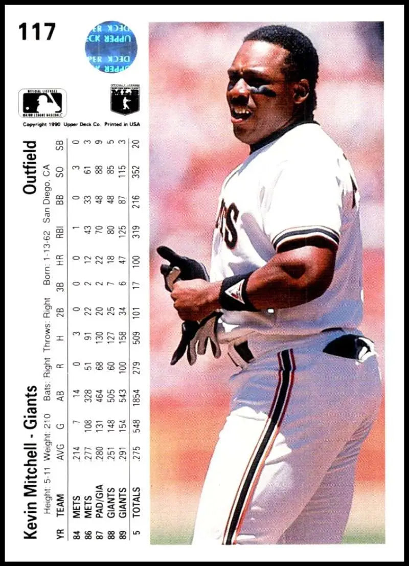 Baseball card featuring Kevin Mitchell in San Francisco Giants uniform with sunglasses