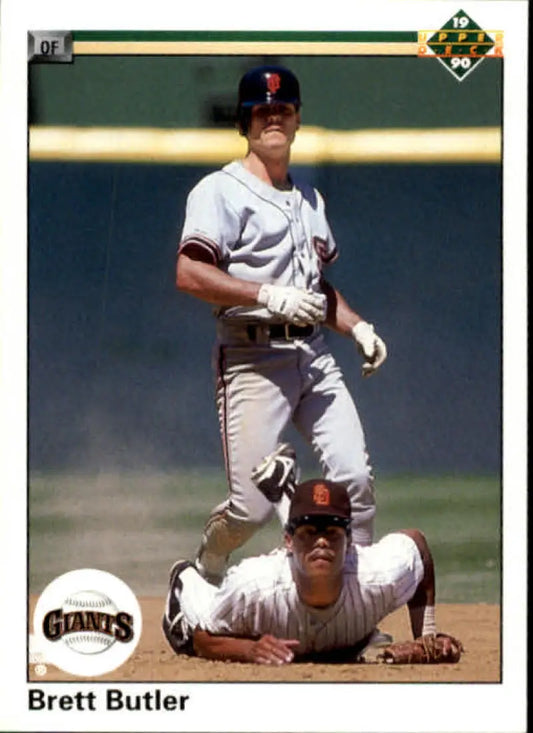 Brett Butler leaping over sliding opponent at second base, San Francisco Giants action