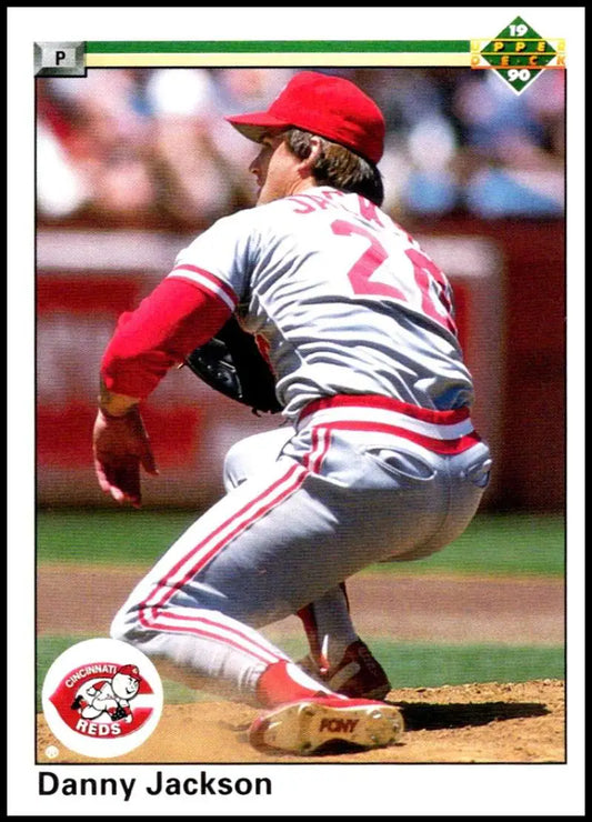 Cincinnati Reds pitcher Danny Jackson delivering on his 1990 Upper Deck baseball card