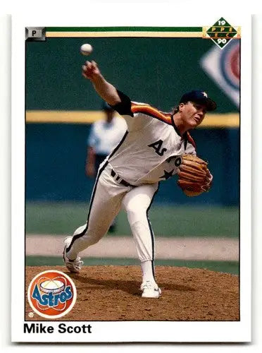 Original gloss 1990 Upper Deck Mike Scott Houston Astros baseball card displaying Scott Houston Astros