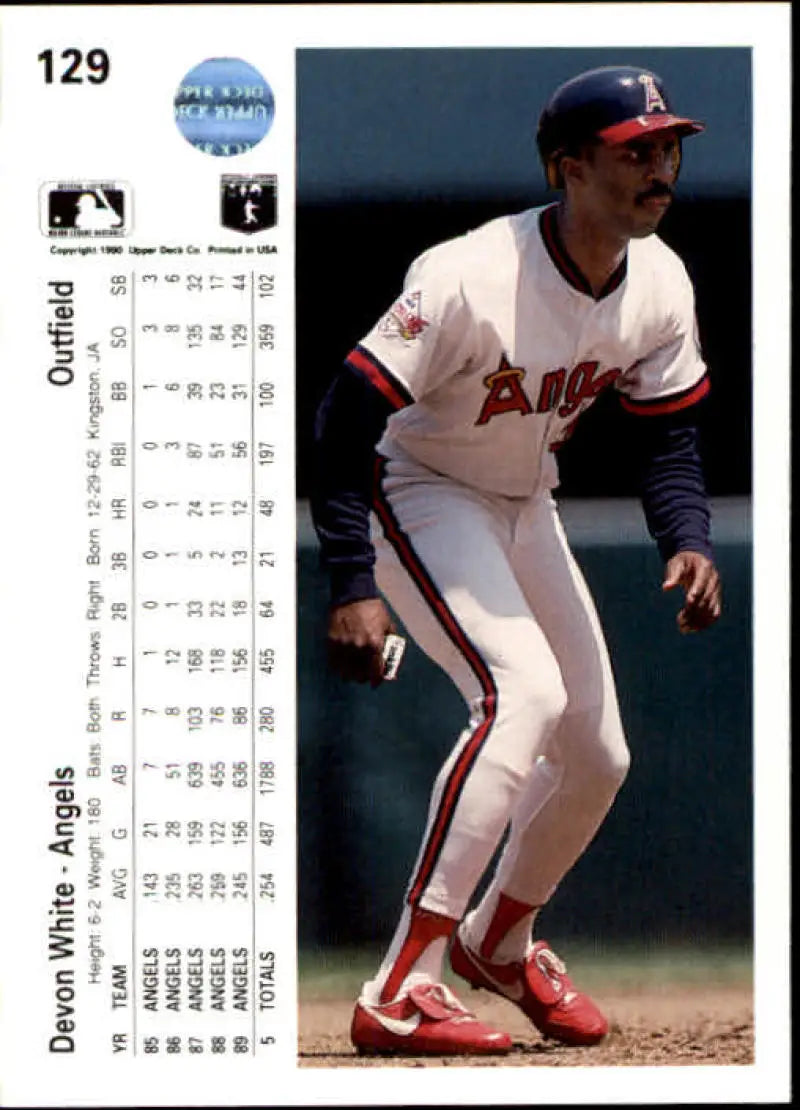 Devon White in California Angels uniform batting, featured on a baseball card