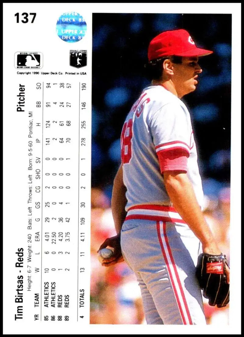 Baseball player Tim Birtsas in Cincinnati Reds uniform during a game