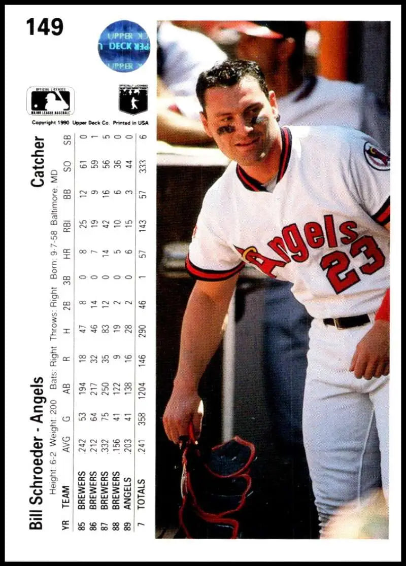 California Angels baseball card featuring Bill Schroeder in 1990 Upper Deck design