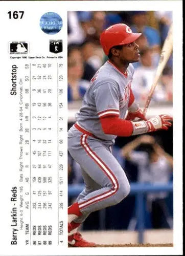 1990 Upper Deck Barry Larkin baseball card with original gloss and career stats