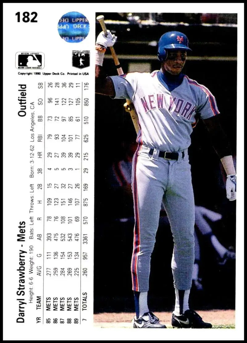 Darryl Strawberry New York Mets Baseball Card in white pinstriped uniform, Upper Deck