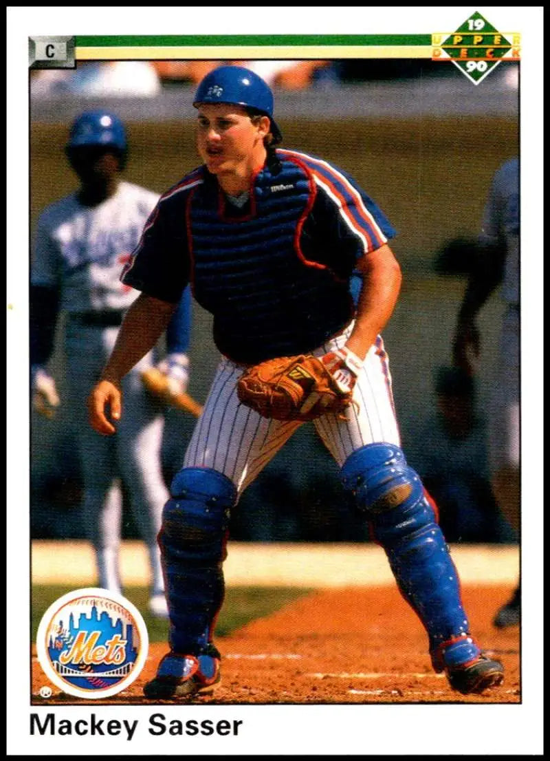 Mackey Sasser crouching in defensive stance wearing New York Mets uniform