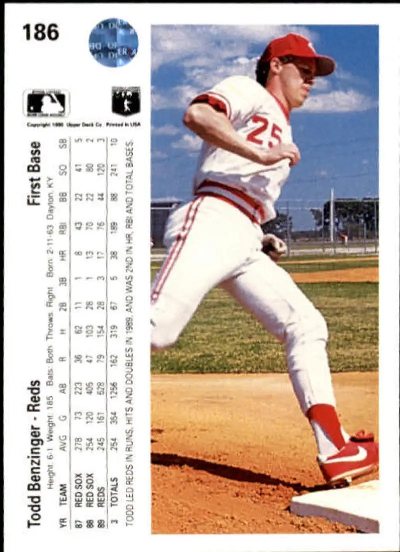 Todd Benzinger pitching in white and red uniform for Cincinnati Reds Upper Deck card