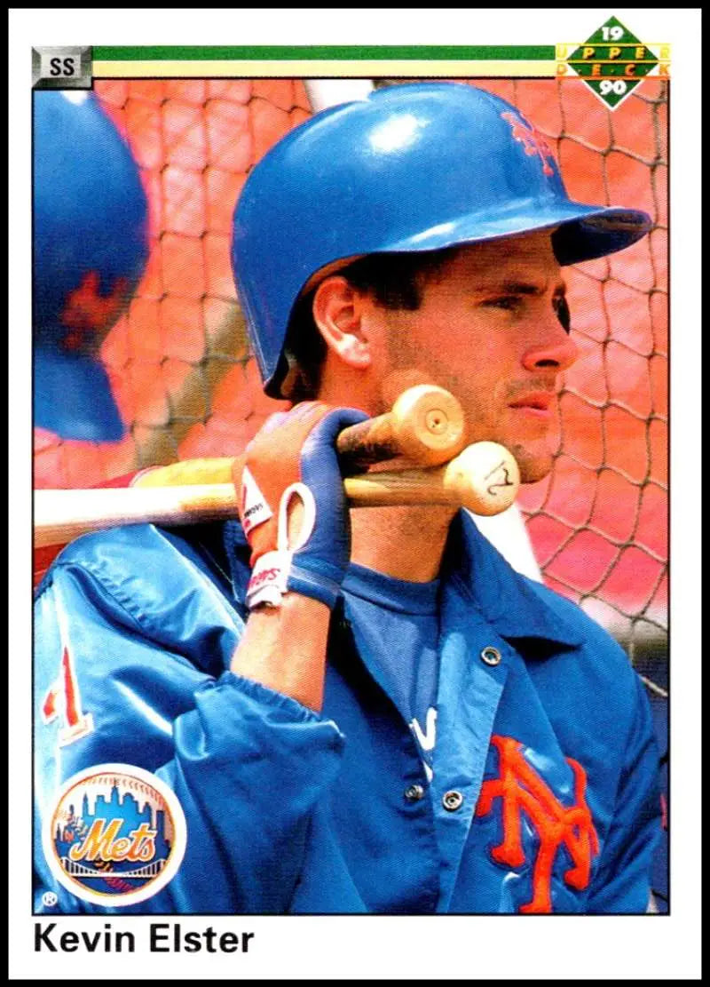 Kevin Elster in New York Mets uniform ready to swing bat for Upper Deck card