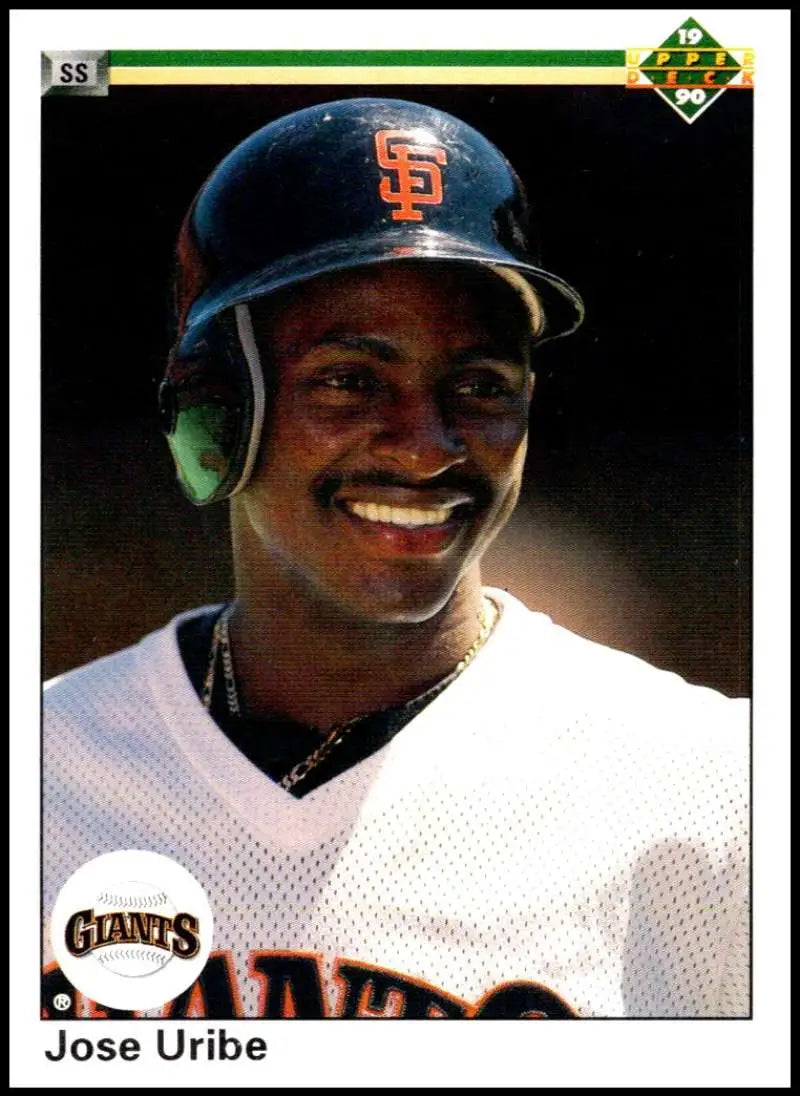 Jose Uribe in home white uniform on 1990 Upper Deck San Francisco Giants baseball card
