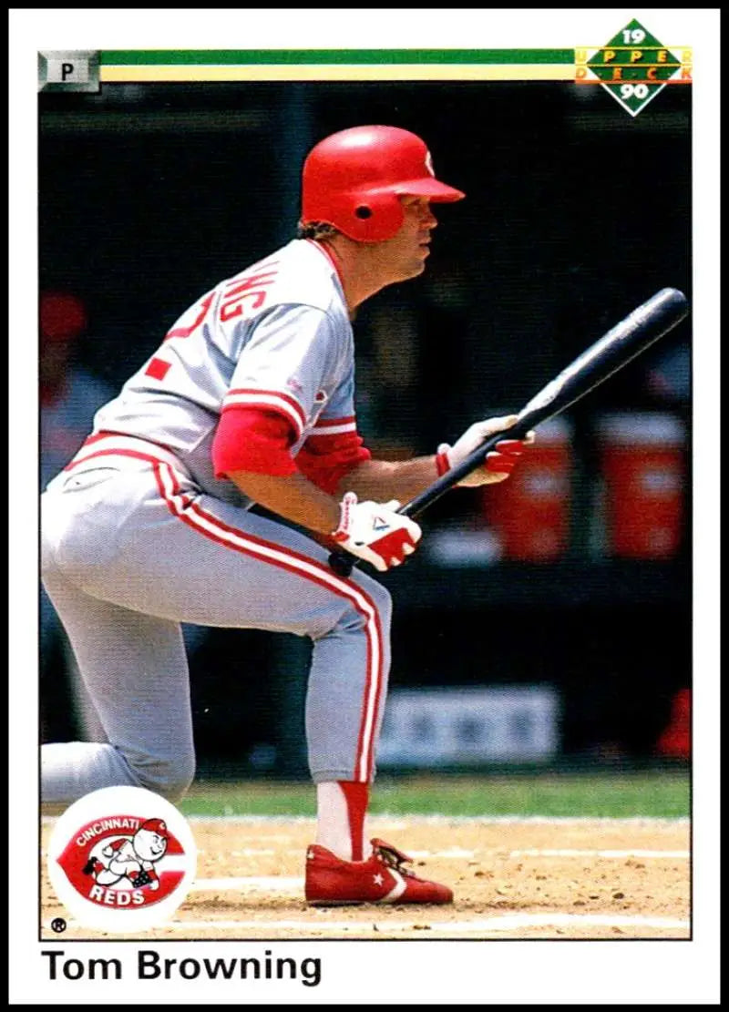 Tom Browning in Cincinnati Reds uniform ready to bat on Upper Deck baseball card