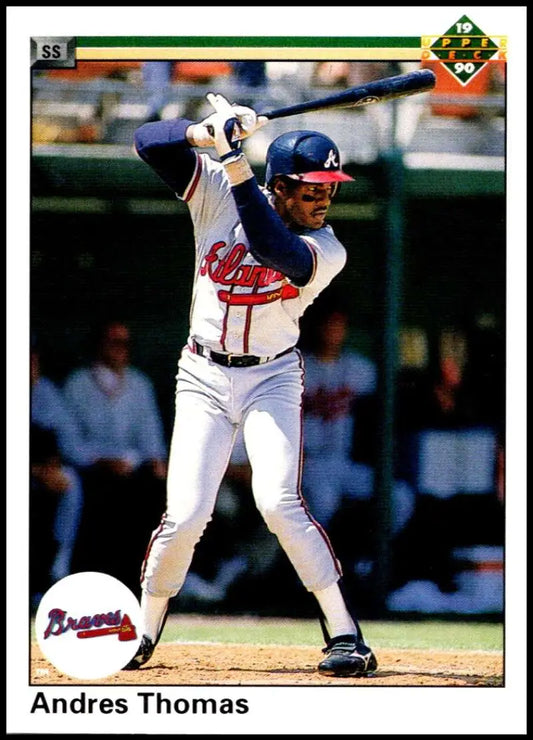 Andres Thomas in Atlanta Braves uniform at bat, featured on Upper Deck baseball card