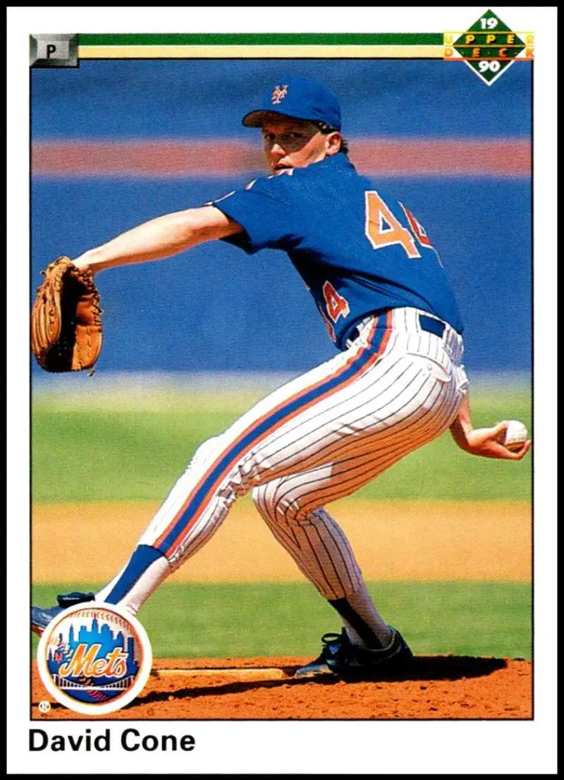 David Cone delivering a pitch in New York Mets uniform for baseball card collectors